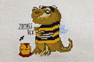 Zombee Rex dinosaur cross stitch Zombee Rex dinosaur cross stitch